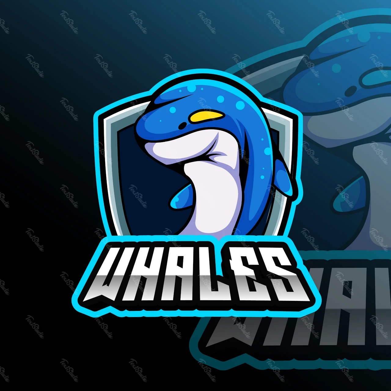 Design do logotipo do mascote com uma baleia