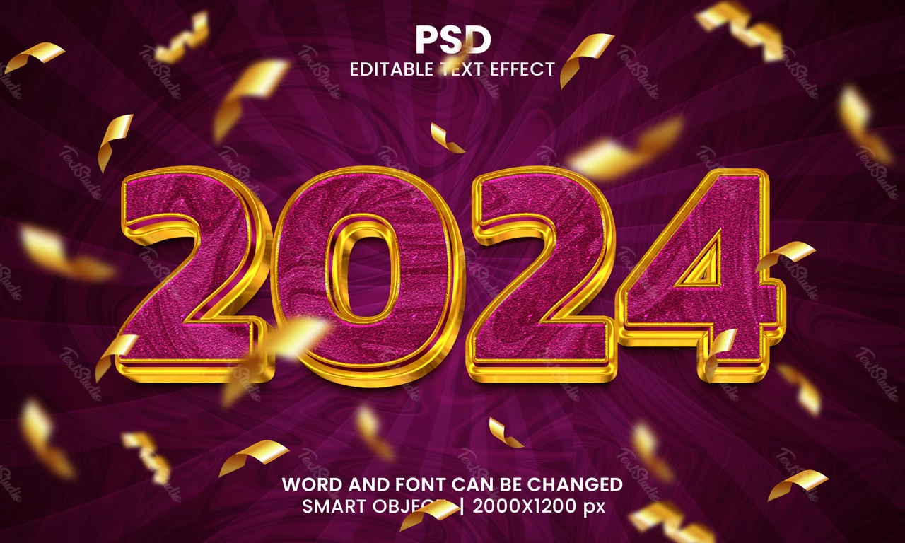 2024 fiesta púrpura 3d efecto de texto