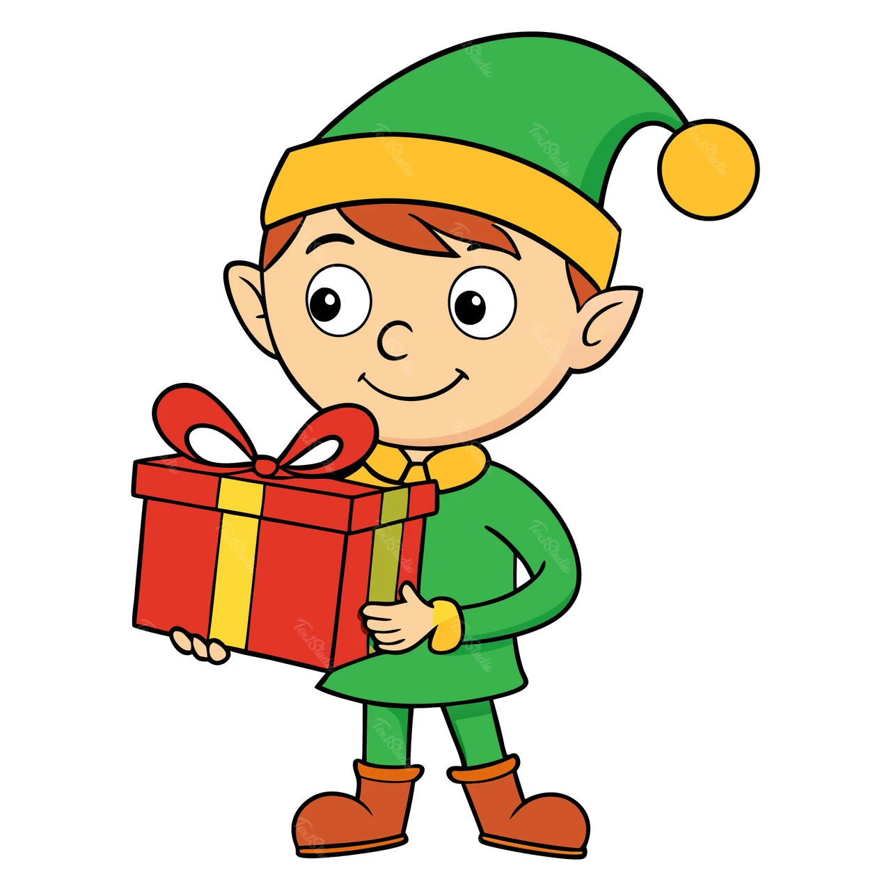 Duende navideño de dibujos animados con regalo