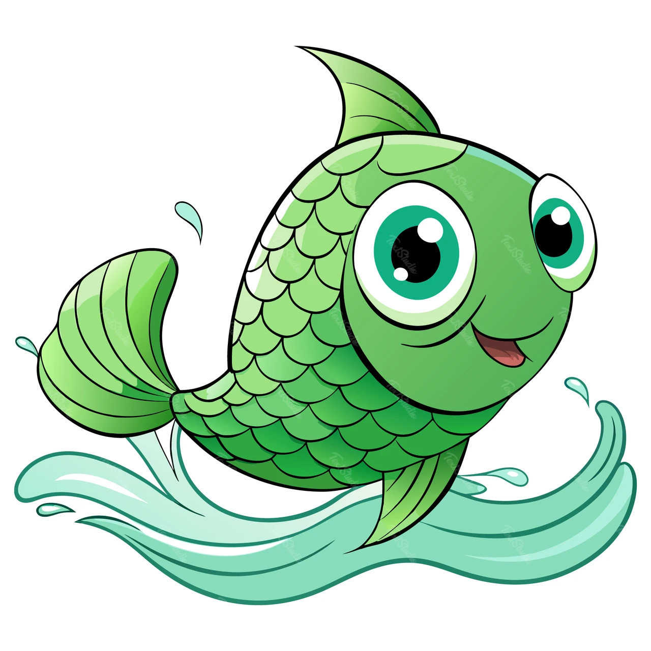 漫画風の幸せな魚のイラスト
