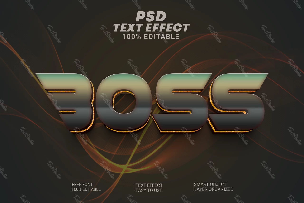 Boss Elegant Car Swirl Bronze Metal 3D Text Effect