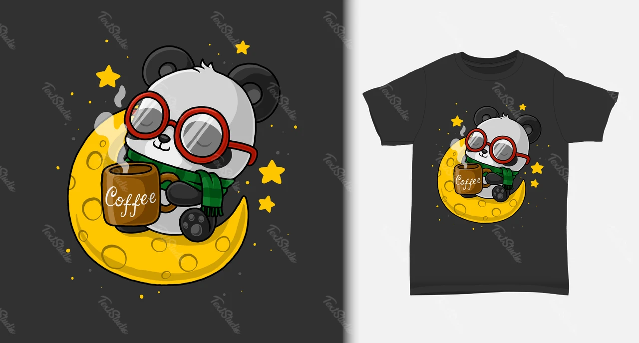 Cute Cartoon Panda on Moon T-Shirt Design