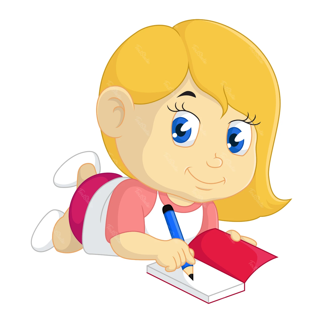 Cartoon Style Young Girl Reading