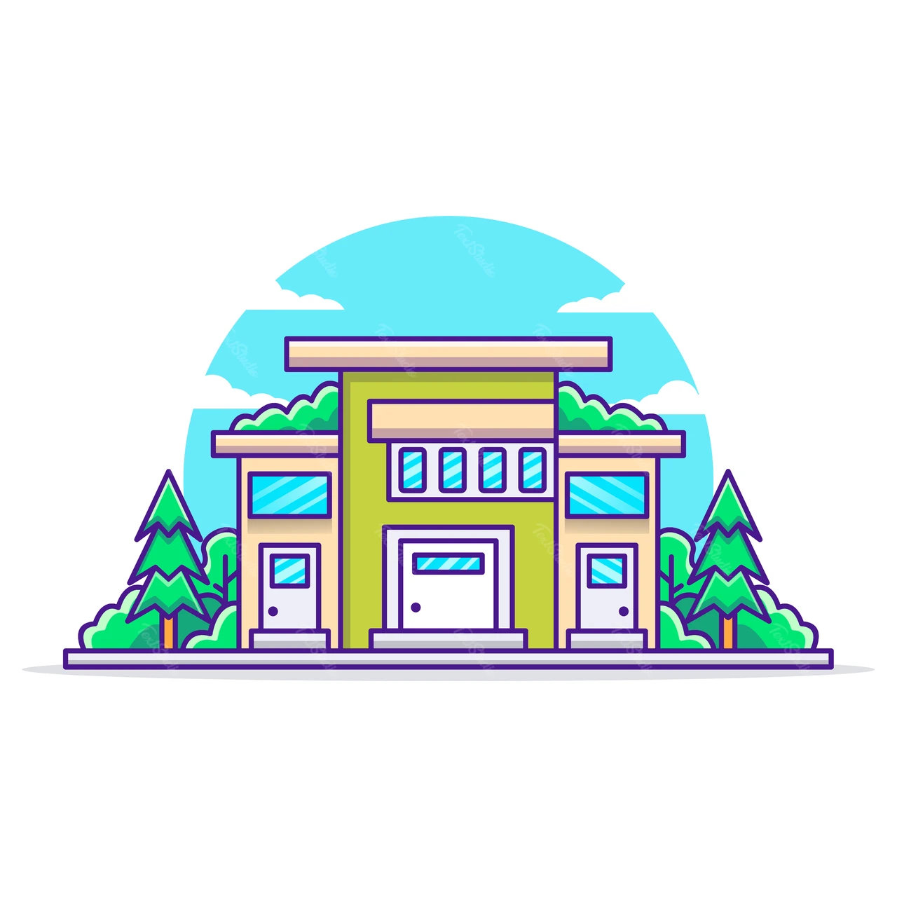 住宅のモダンなフラットイラスト