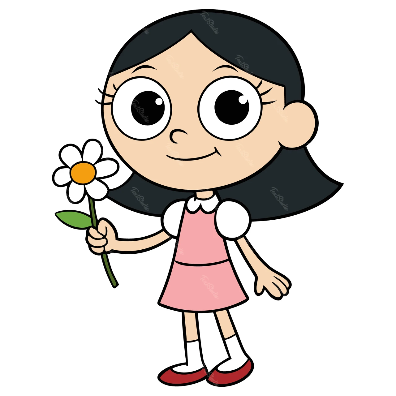 花のイラストを持つ漫画のキャラクター