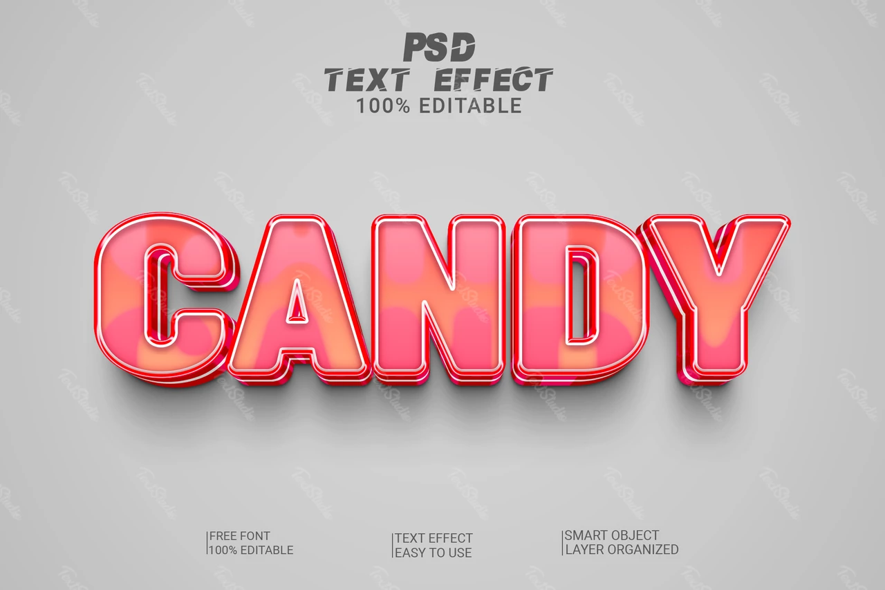 Rosa caramelo brillante 3d efecto de texto