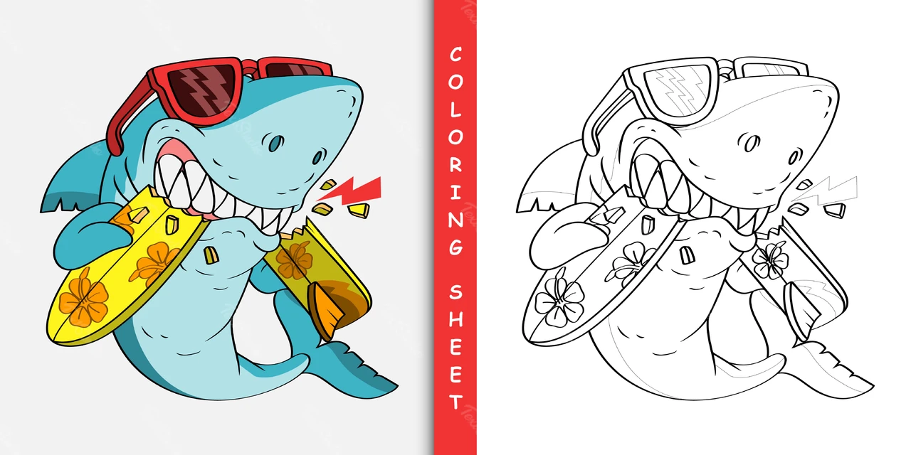 Dibujos animados de tiburones para colorear