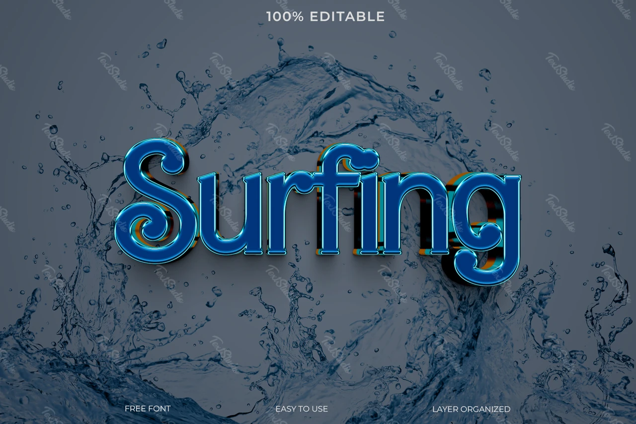 Efecto de texto de salpicadura de surf