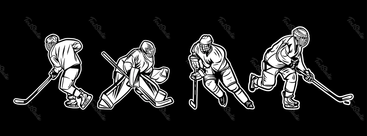Illustration vectorielle monochrome de joueurs de hockey