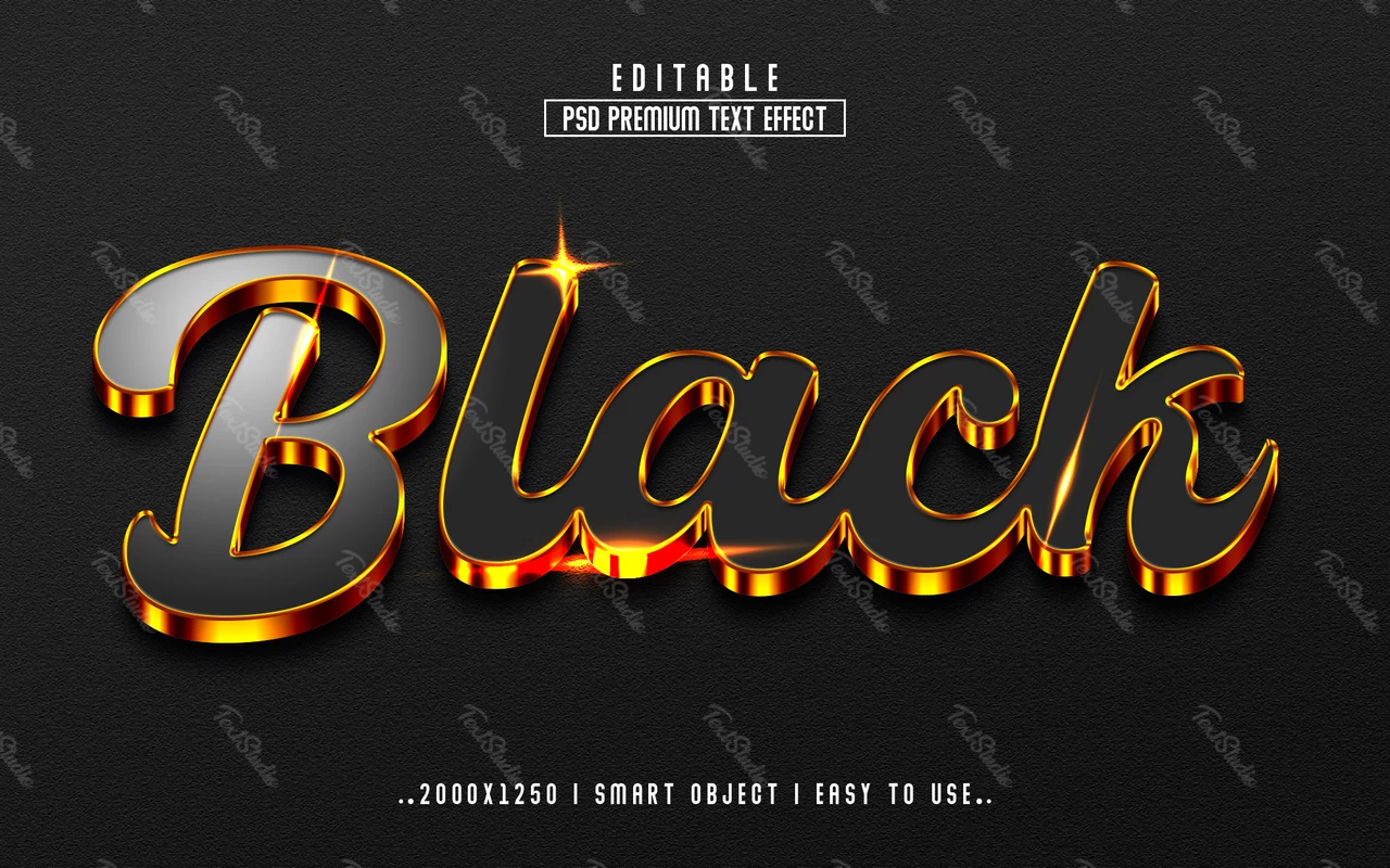 Black Shiny Gold 3D Text Effect