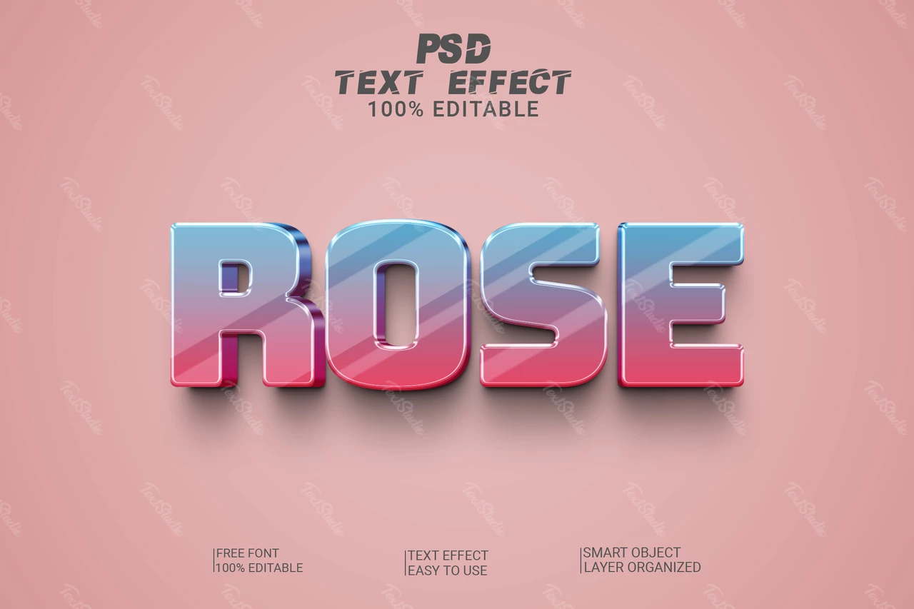 Efeito de estilo de fonte 3d brilhante com gradiente de rosa