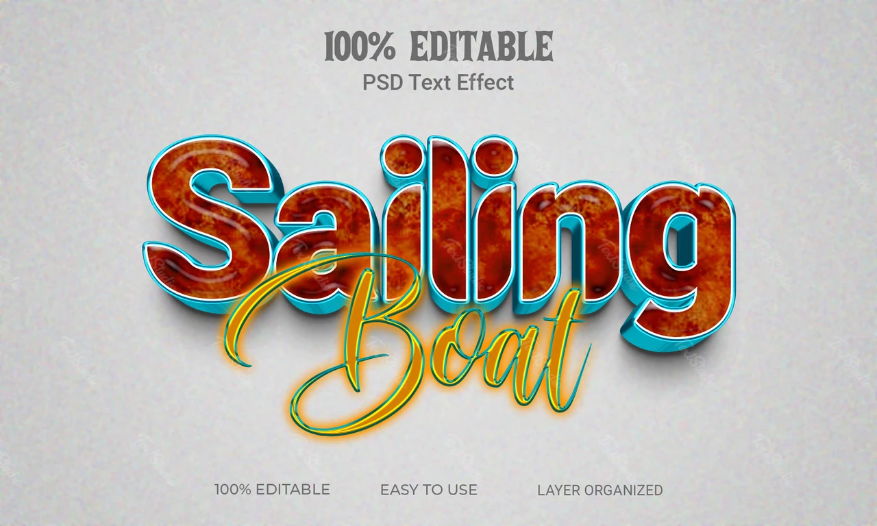 Zeilboot houten 3d teksteffect