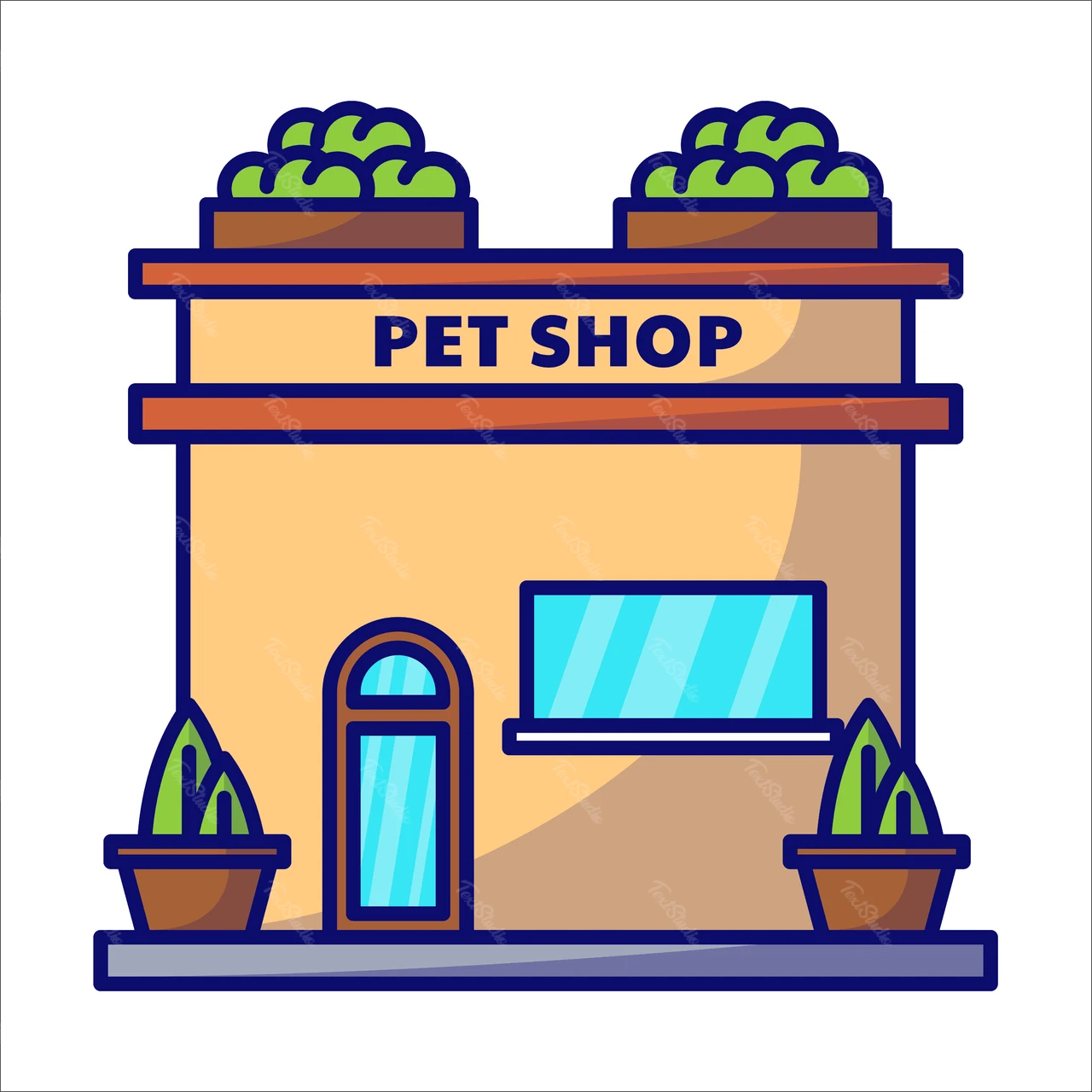 フラットデザインのペットショップのイラスト