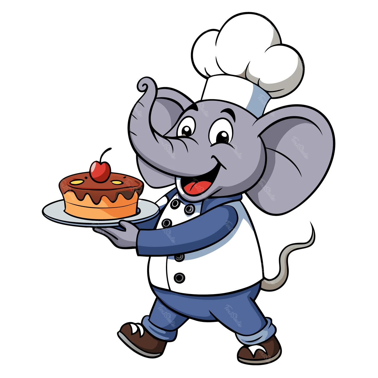 Personaggio elefante chef in stile cartone animato