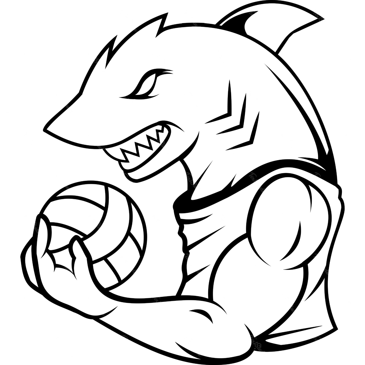 Minimalist Line Art Volleyball Shark Mascot