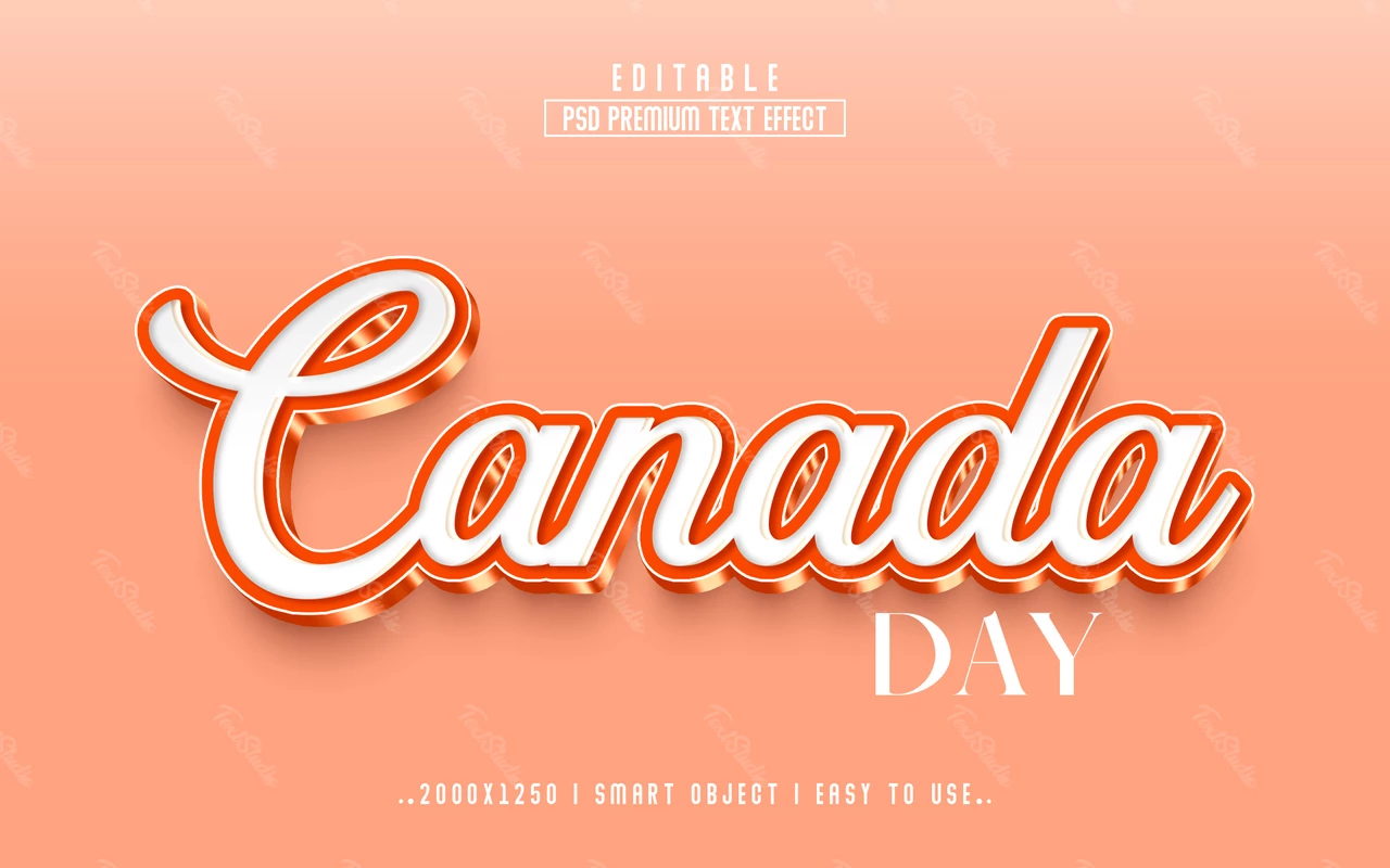 Effet de texte 3d de la fête du Canada en cristal orange