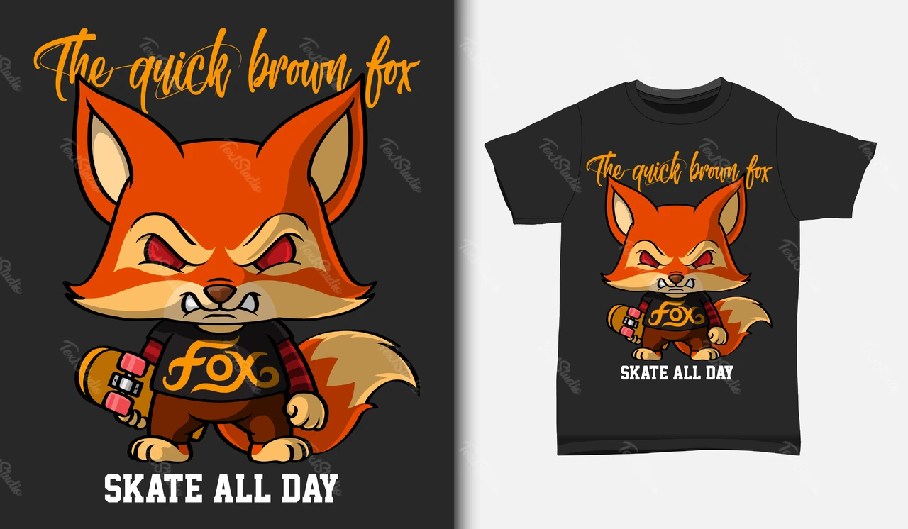 Cartoon Style Fox Skater T-Shirt Design
