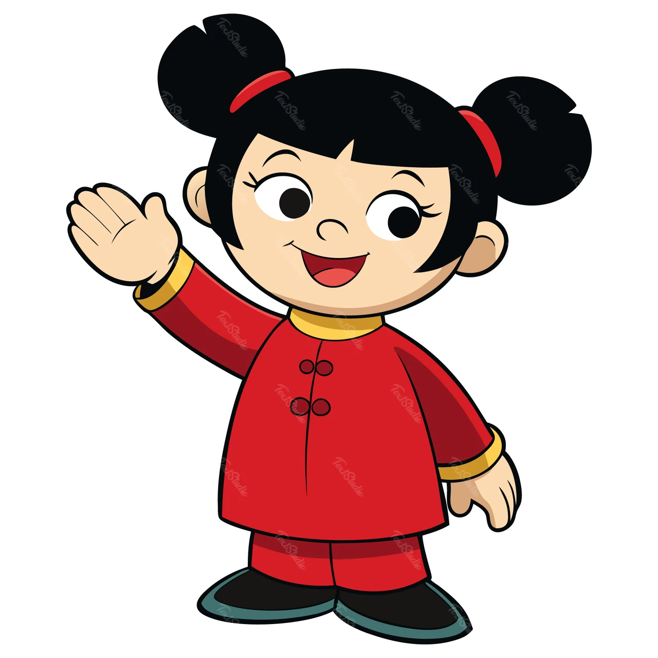 伝統的な衣装を着た漫画のキャラクター