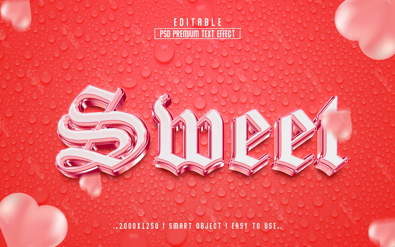 Dulces corazones gotas 3d efecto de texto