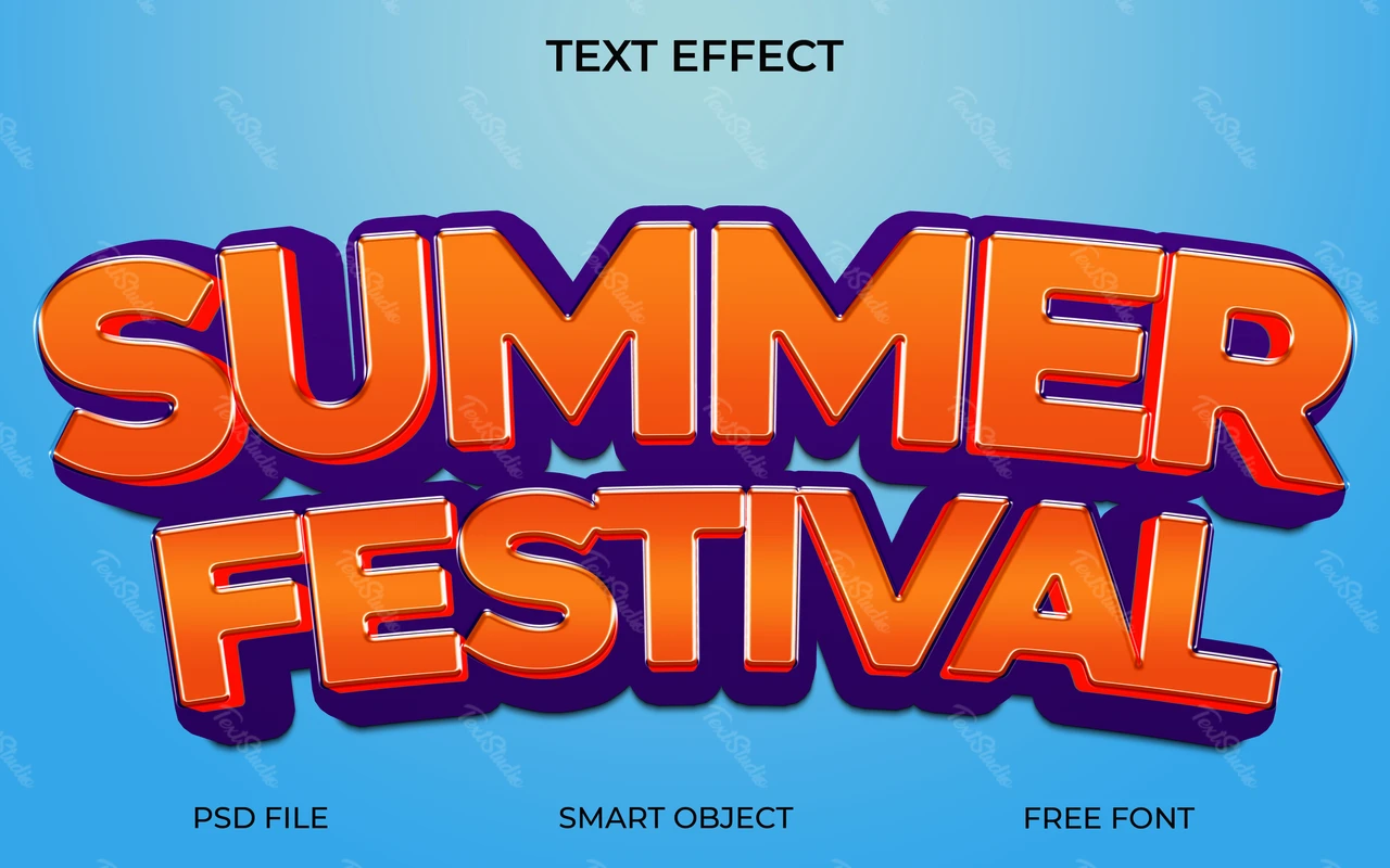 Effet de texte 3d cartoon style summer festival