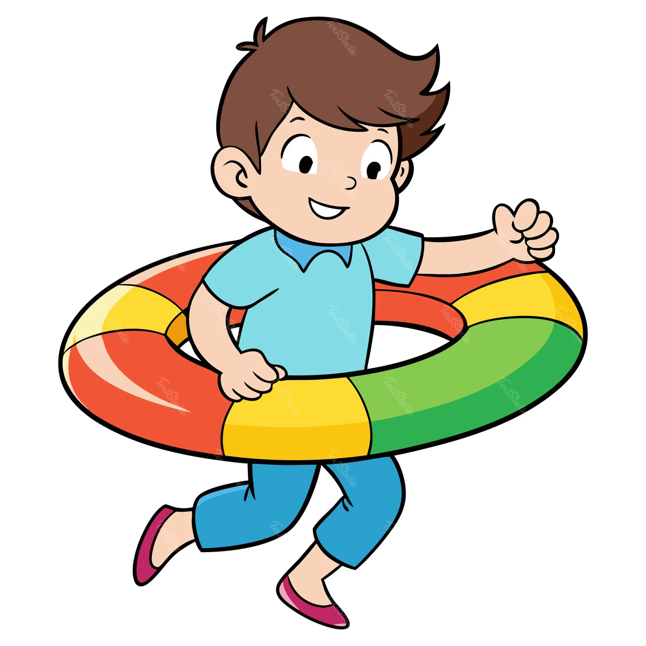 Cartoon Style Child with Swim Ring