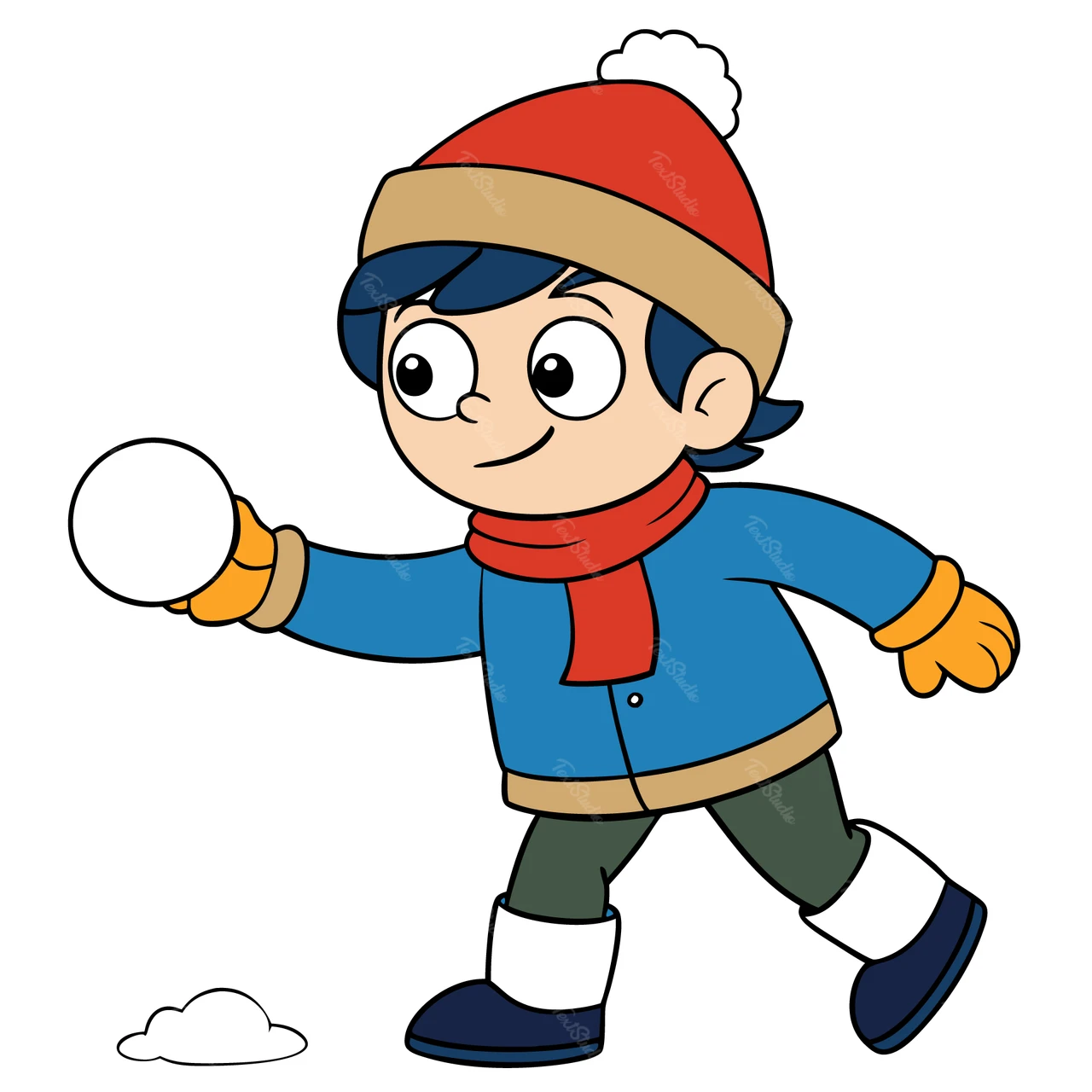 Ilustração divertida de um personagem de desenho animado no inverno