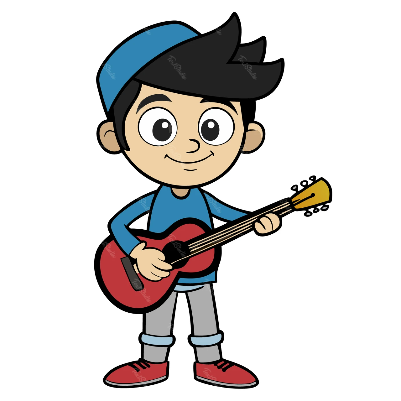 Personagem de desenho animado tocando violão