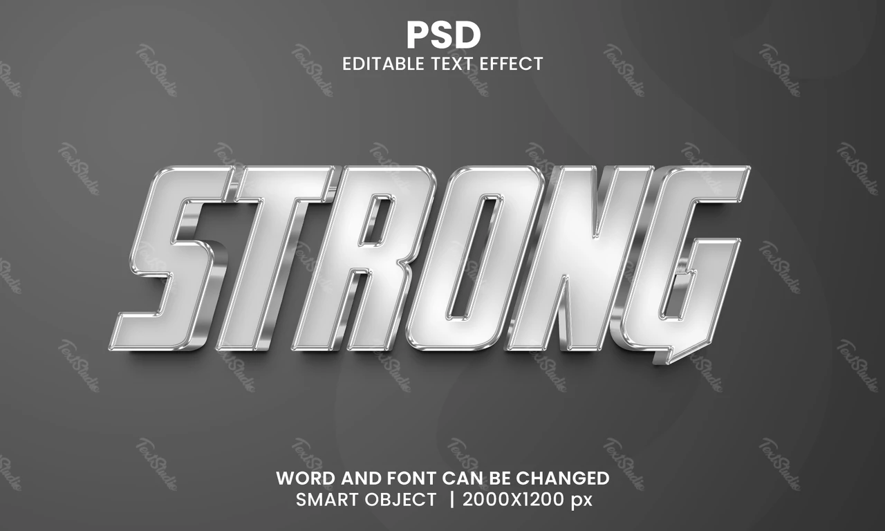 Efecto de texto 3d plateado fuerte
