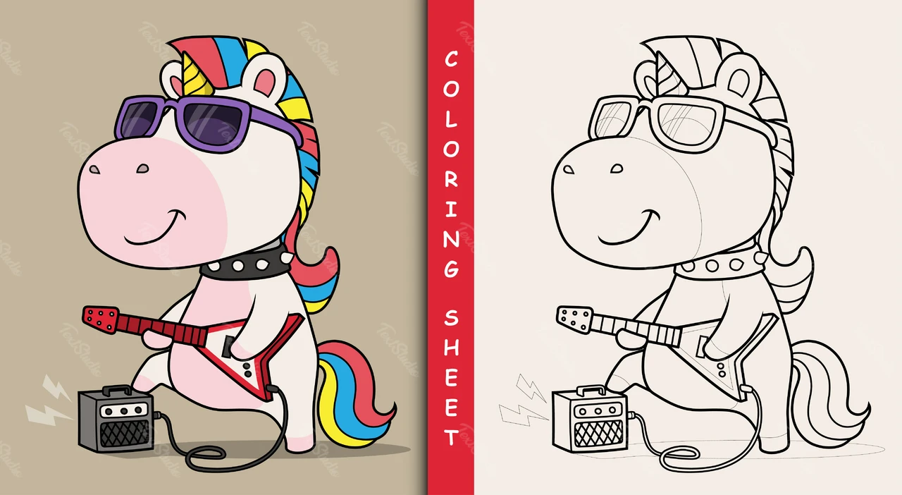 Colorful Cartoon Unicorn Coloring Sheet