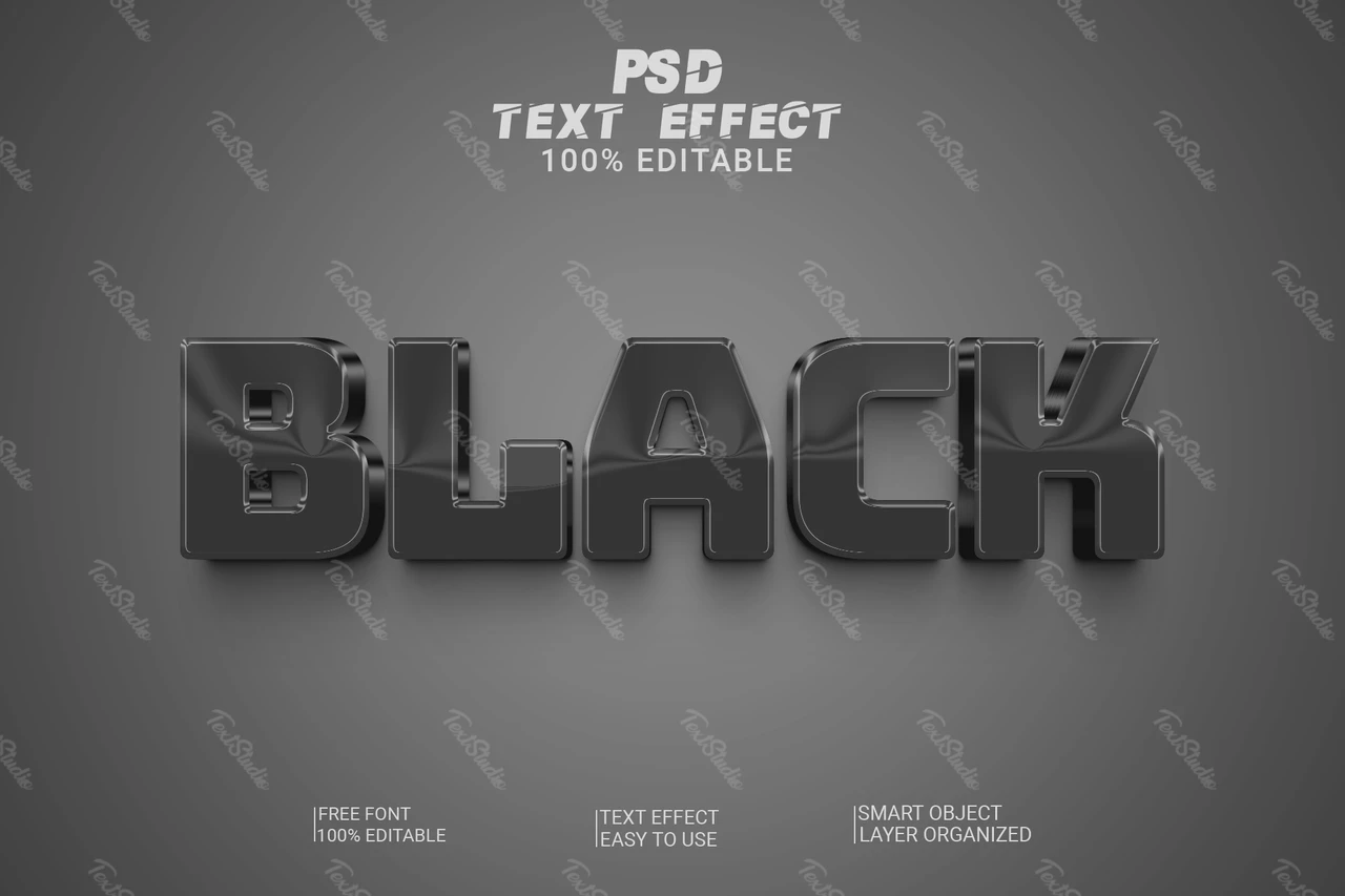 Black obsidian 3d font style effect