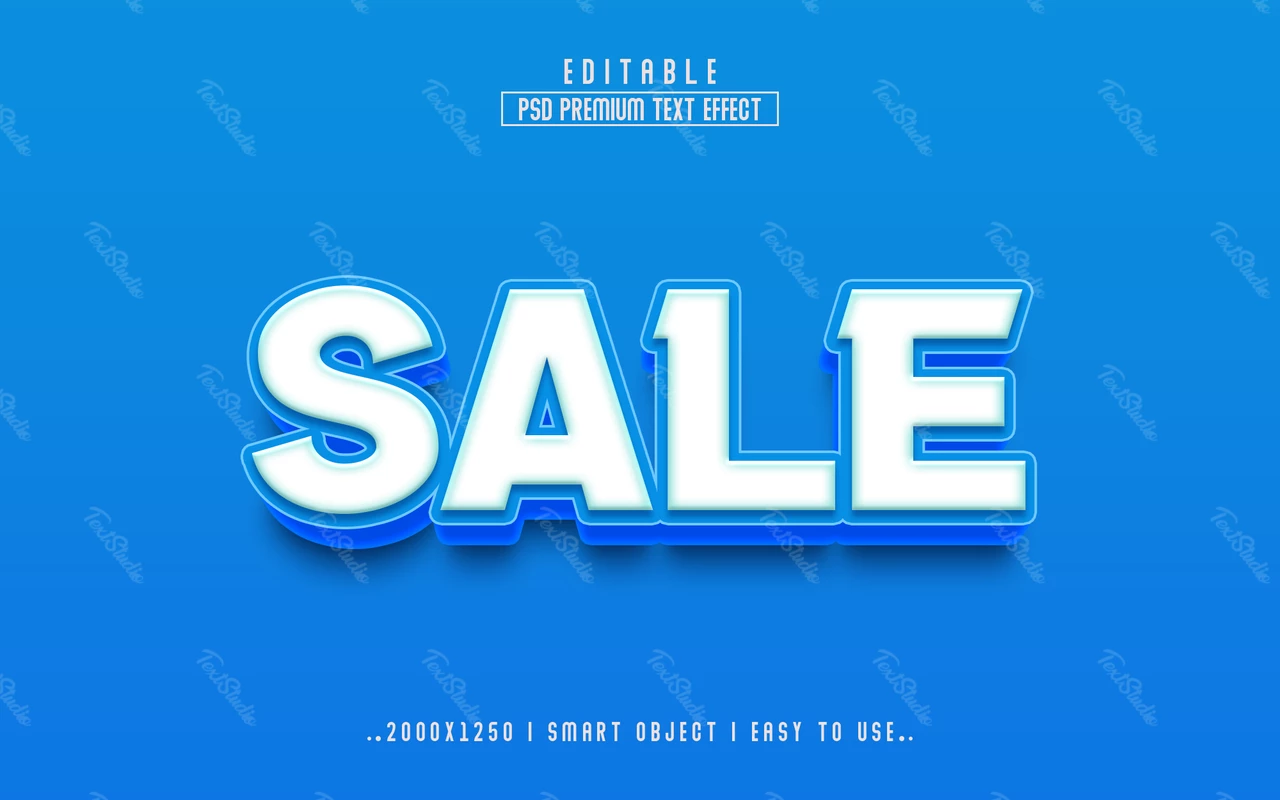 Venta azul comercial 3d efecto de texto