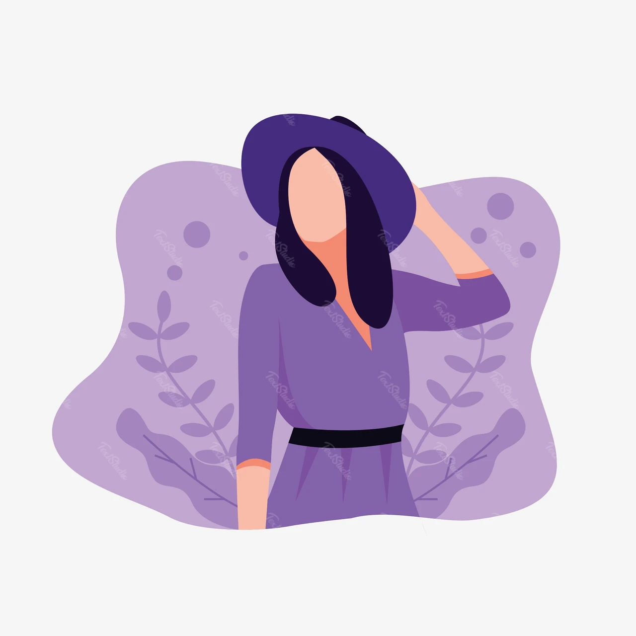 紫を基調とした女性のフラットイラスト