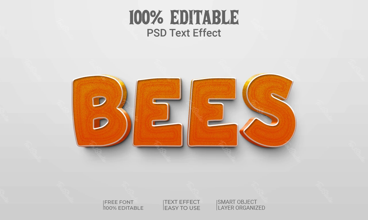 Abejas naranja dibujos animados 3d efecto de texto