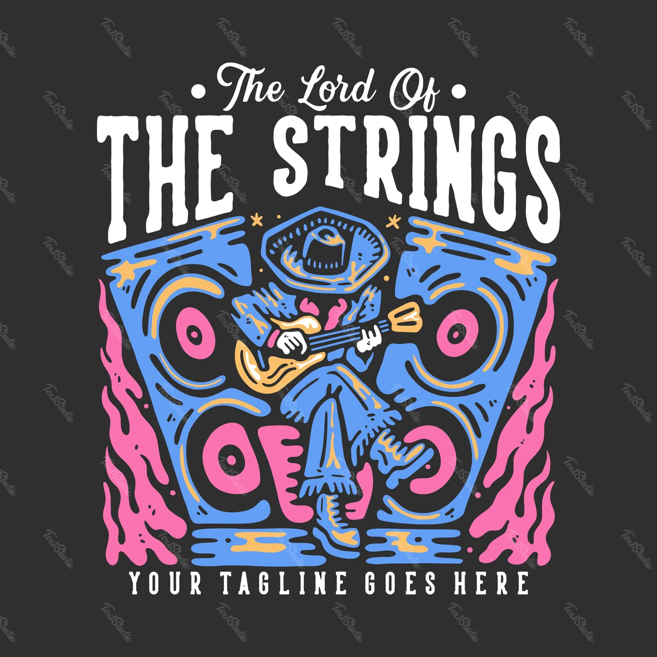 Desenho de camiseta com tema de música em estilo retrô
