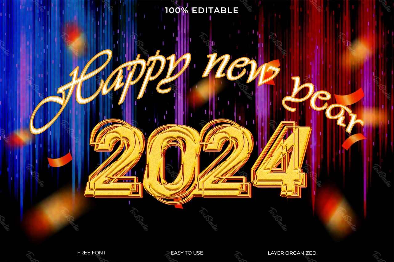 Happy New Year Golden Font Style Effect