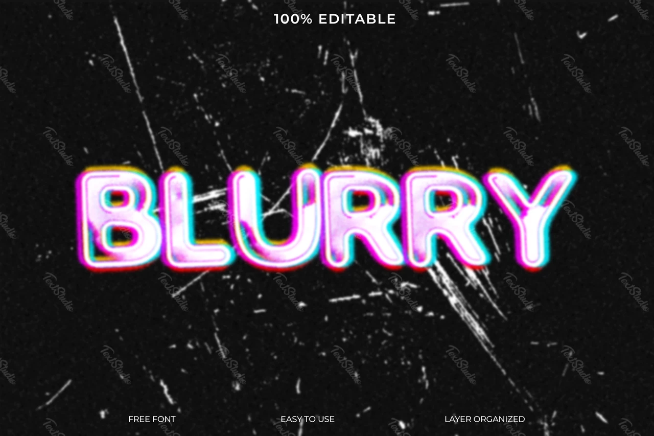 Effet de texte flou, poubelle, lilas, police de style glitched