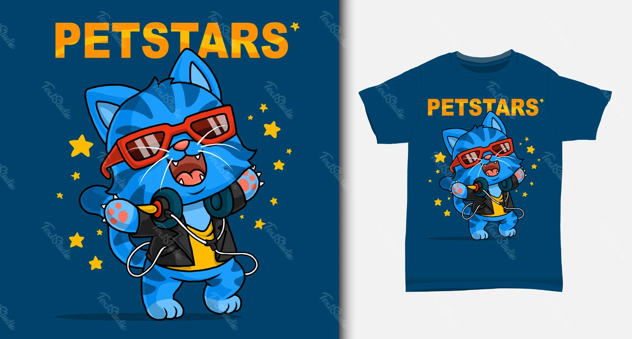 漫画スタイルの猫のスーパーヒーローTシャツデザイン