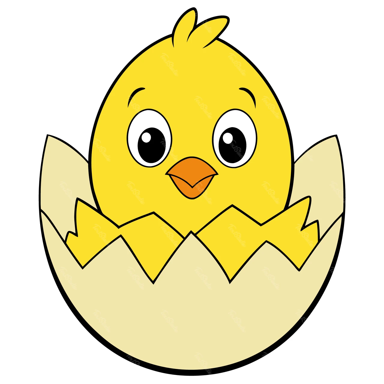 Ilustración de un pollito de dibujos animados en un huevo
