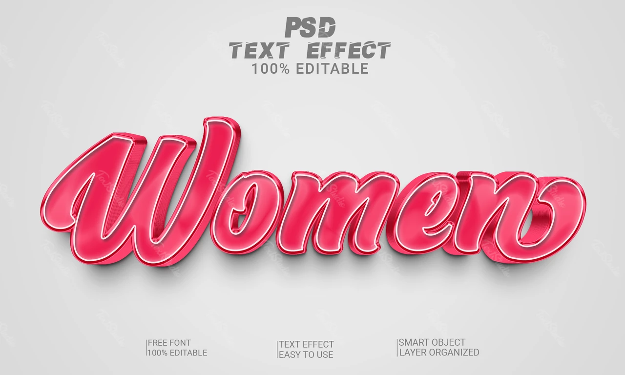 Mujeres fucsia cursiva 3d estilo de fuente efecto