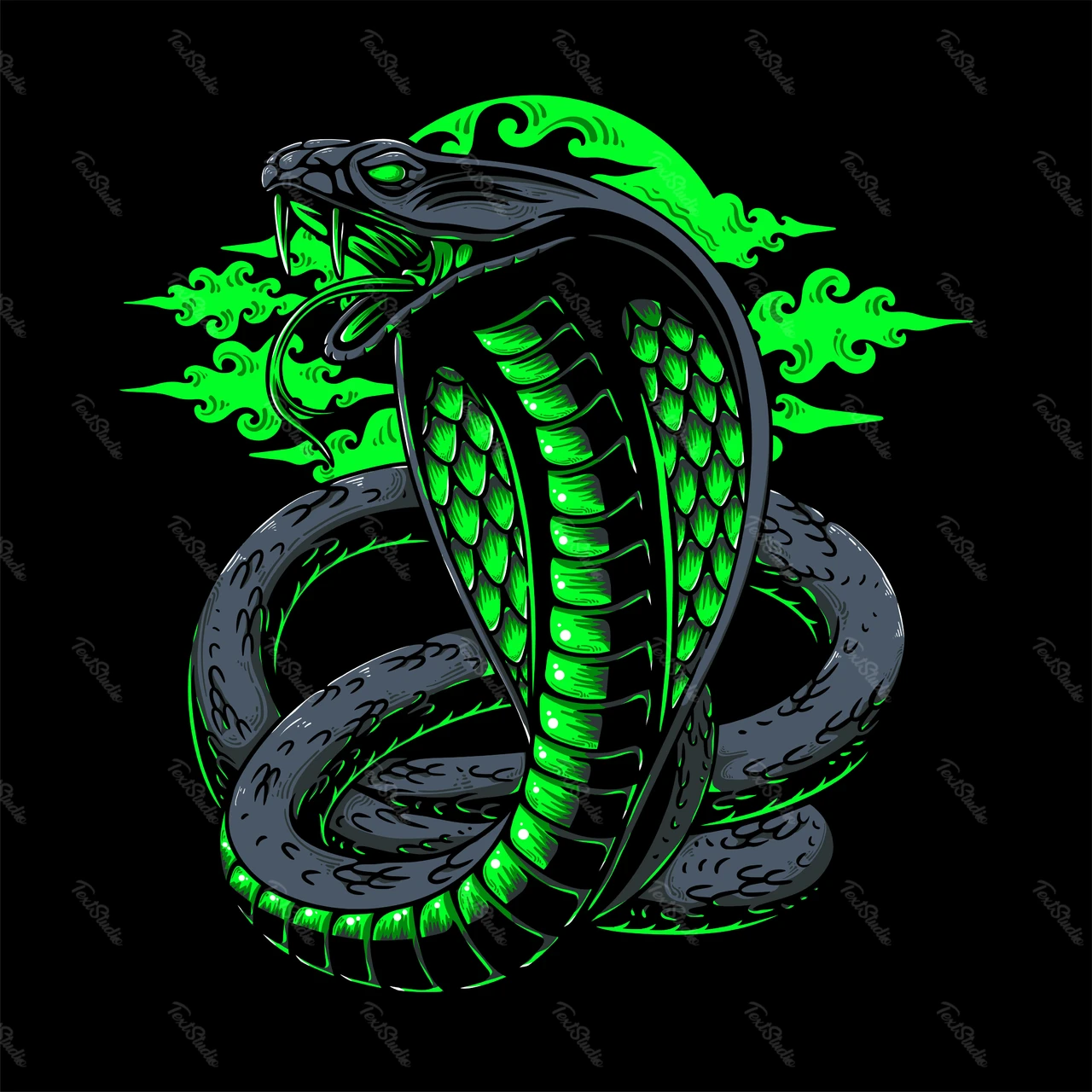 Vibrant Snake Illustration with Neon Accents