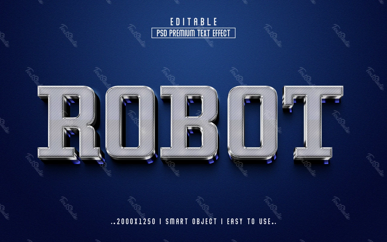 Robot de plata azul 3d efecto de texto