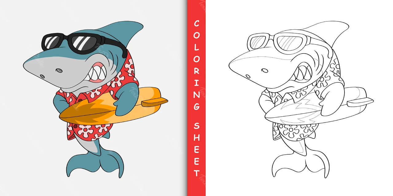 Dibujos animados de tiburones para colorear