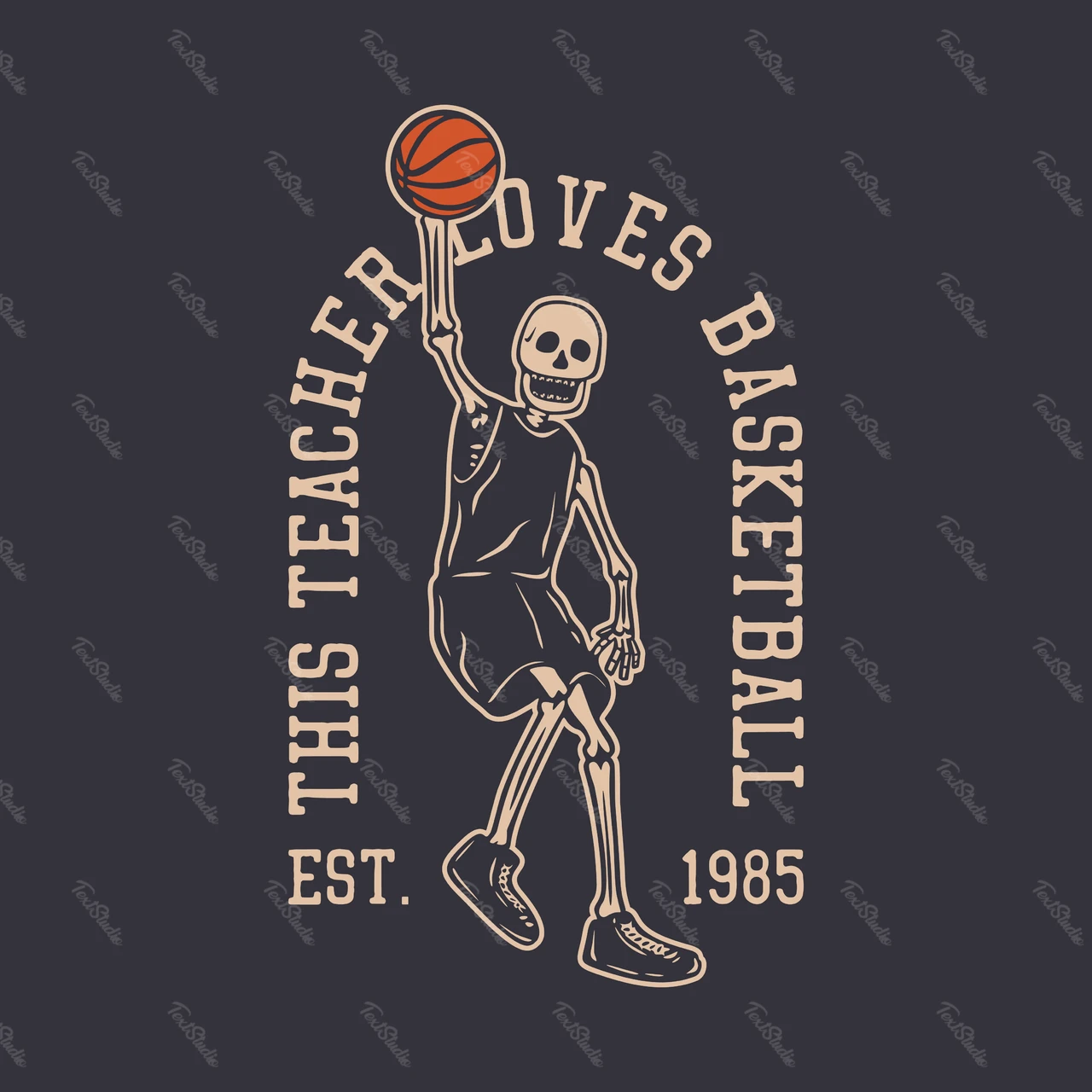 Vintage Skeleton Basketball Illustration