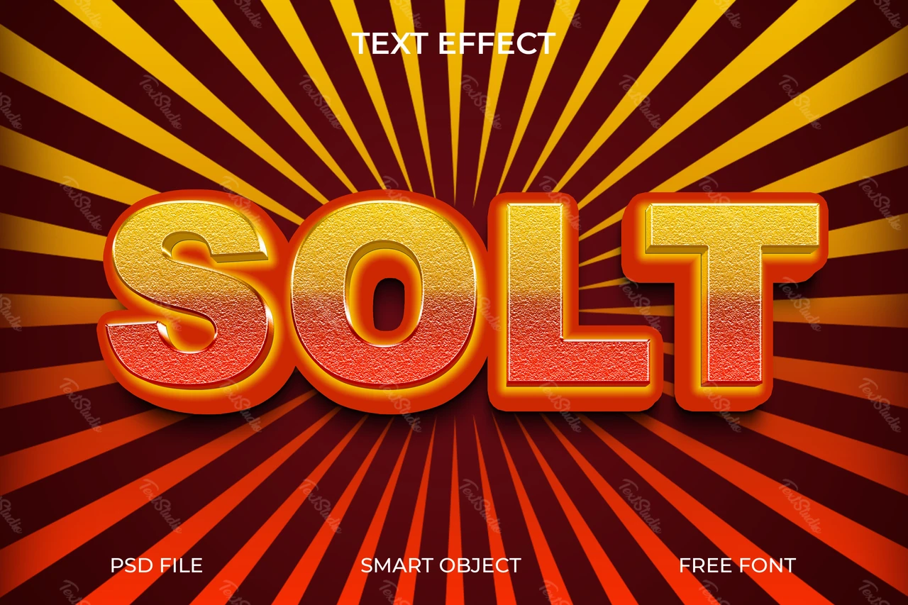 Efecto de texto retro 3d con fondo de rayos de sol