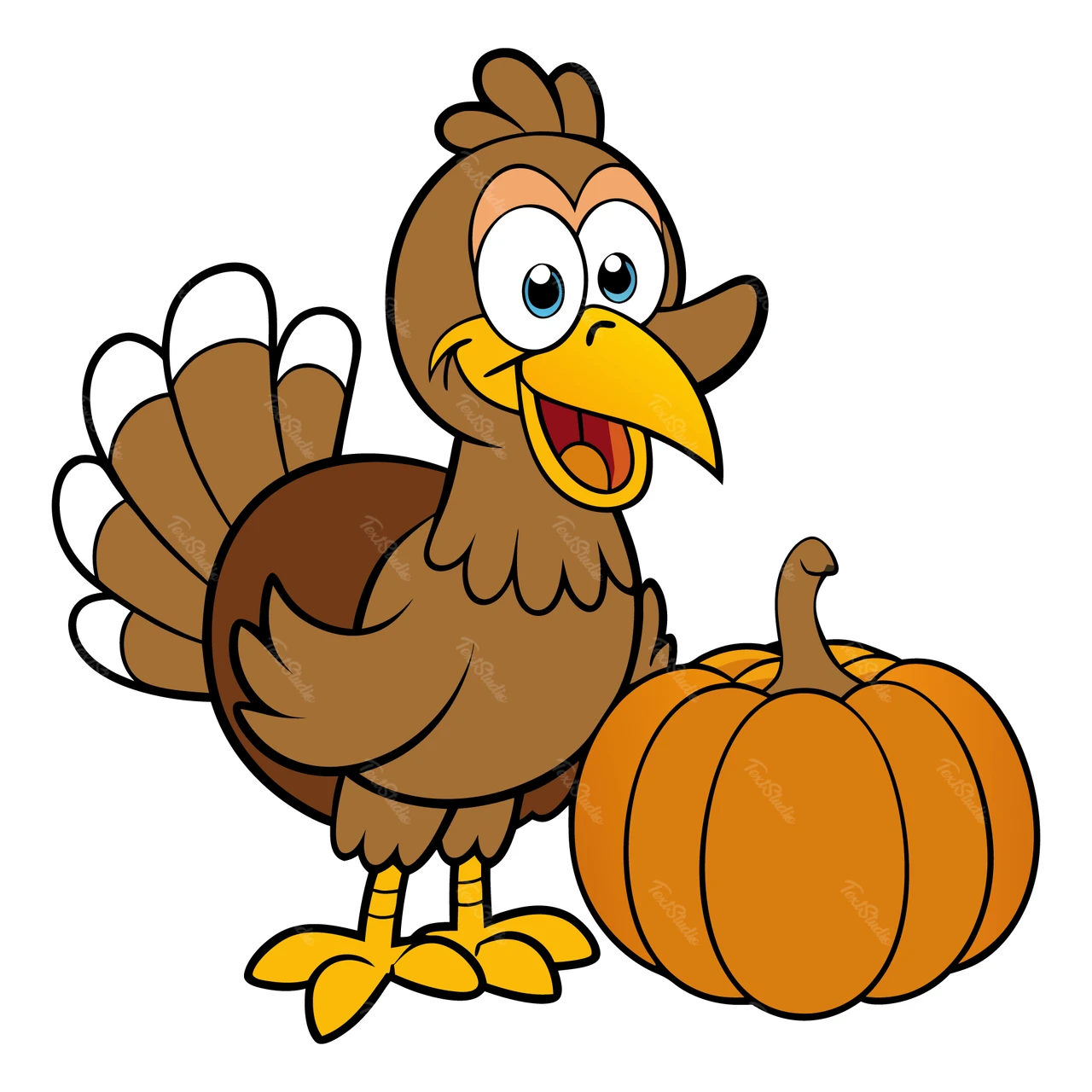 Cartoon Turkey with Pumpkin Illustration