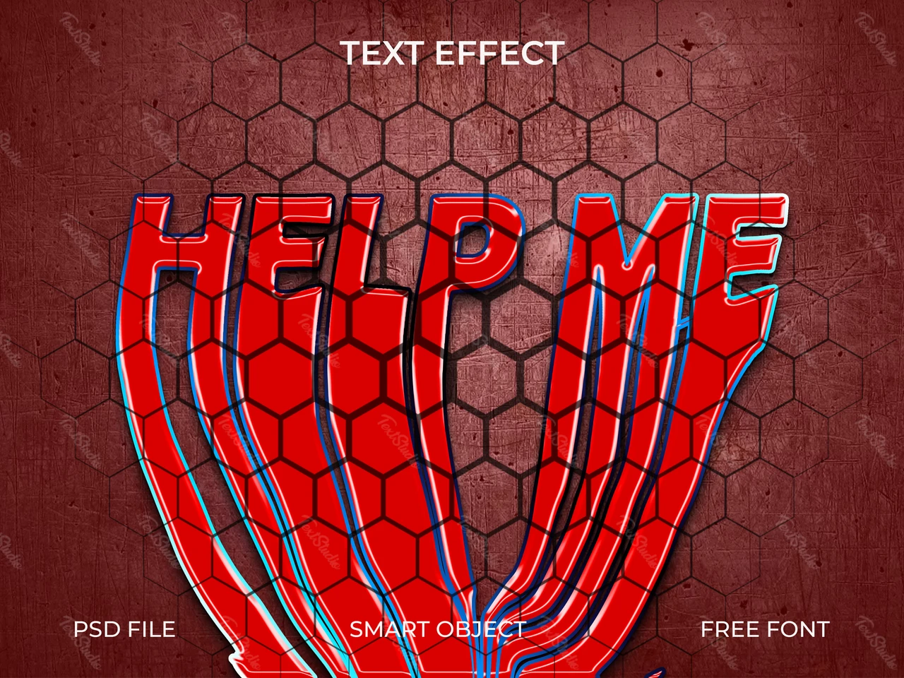 Efeito de texto vermelho hexagonal com sombras