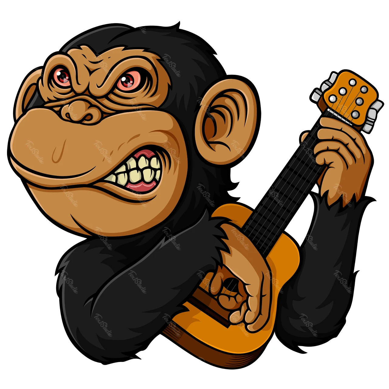 Ilustração de macaco em desenho animado tocando violão