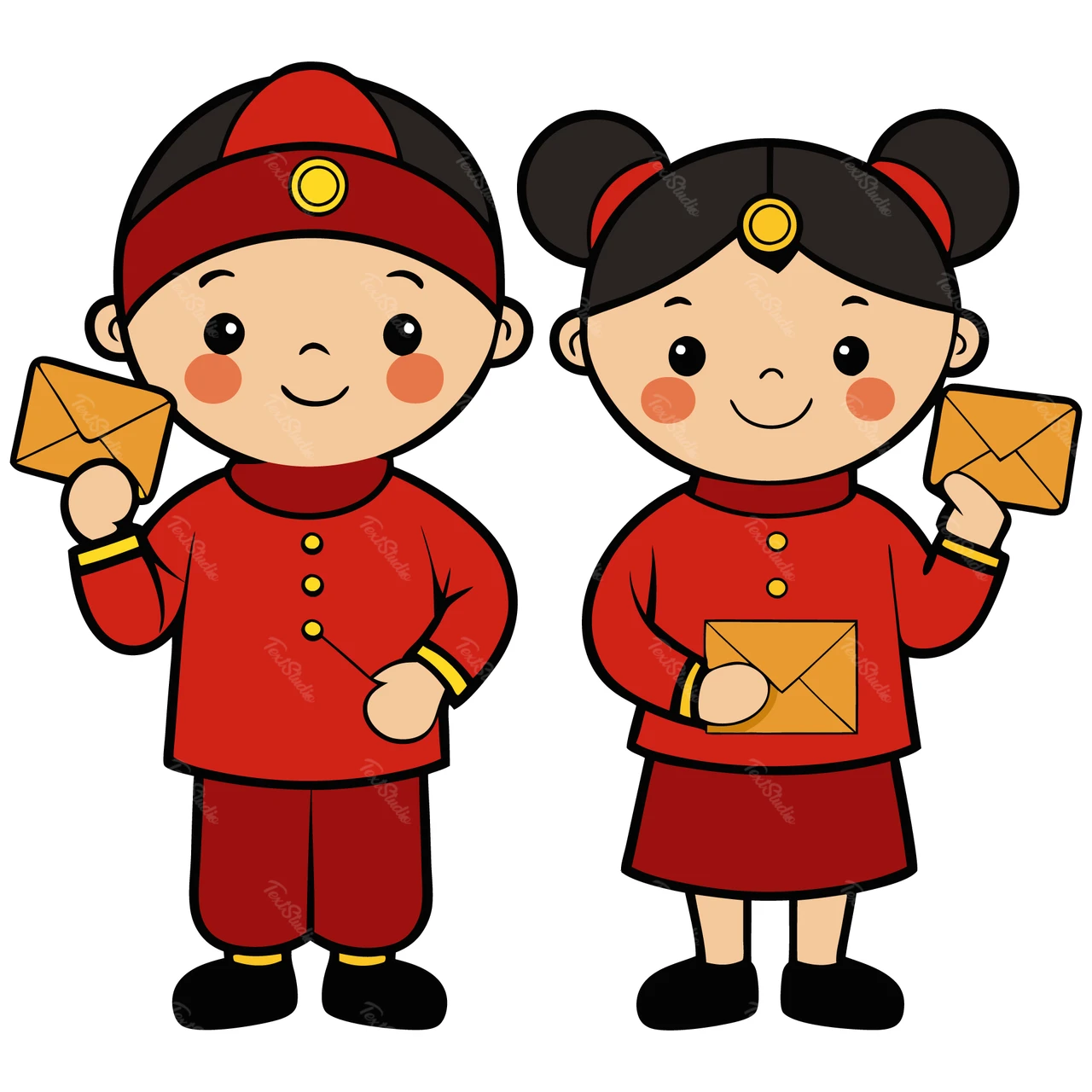 伝統的な衣装を着たかわいいアニメキャラクター