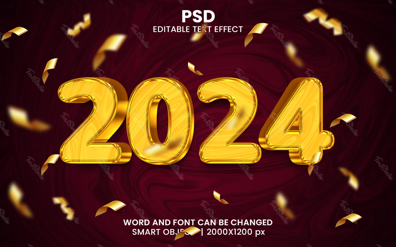 2024 Golden Brown Party 3D Text Effect