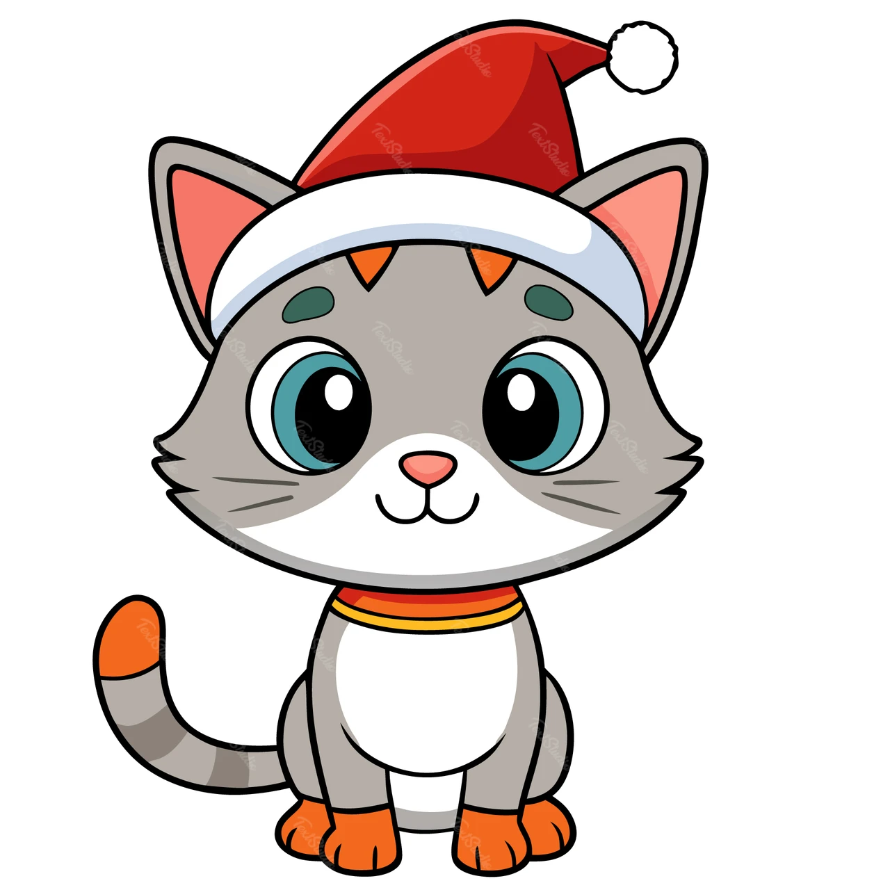 Lindo gato de dibujos animados con gorro de Papá Noel